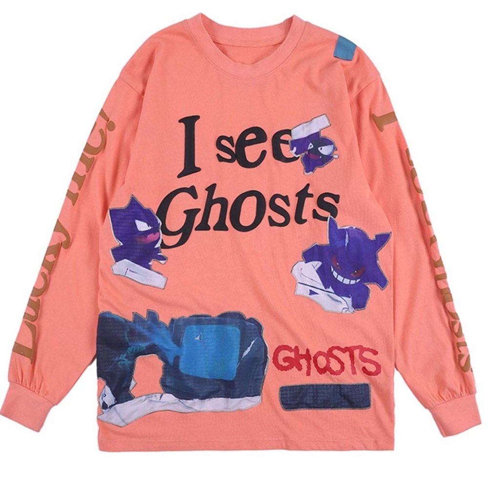Long Sleeve T-Shirt Kanye I See Ghosts Lucky Me Hip Hop Letter Graphic t…